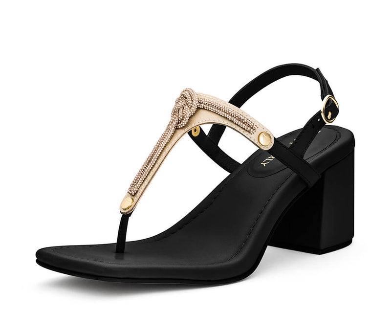 Glitter Knot - Block Heel Mid Black TS