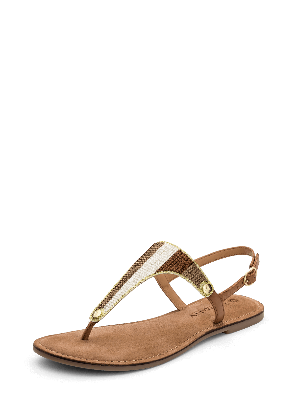 Frontalansicht auf neutralem Hintergrund des Produktes Summer Stripe in der Farbe Comfort Cognac