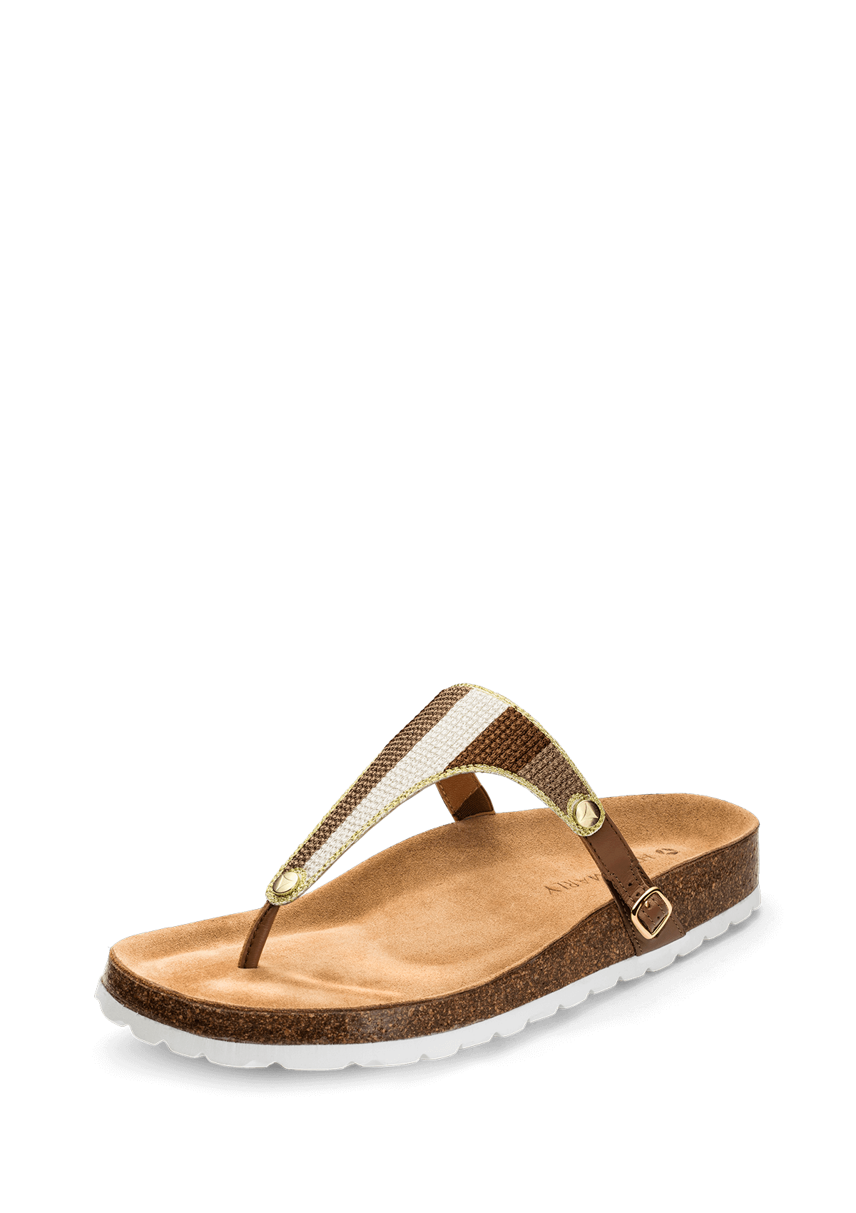 Seitenansicht auf neutralem Hintergrund des Produktes Summer Stripe in der Farbe Casual Cork Cognac
