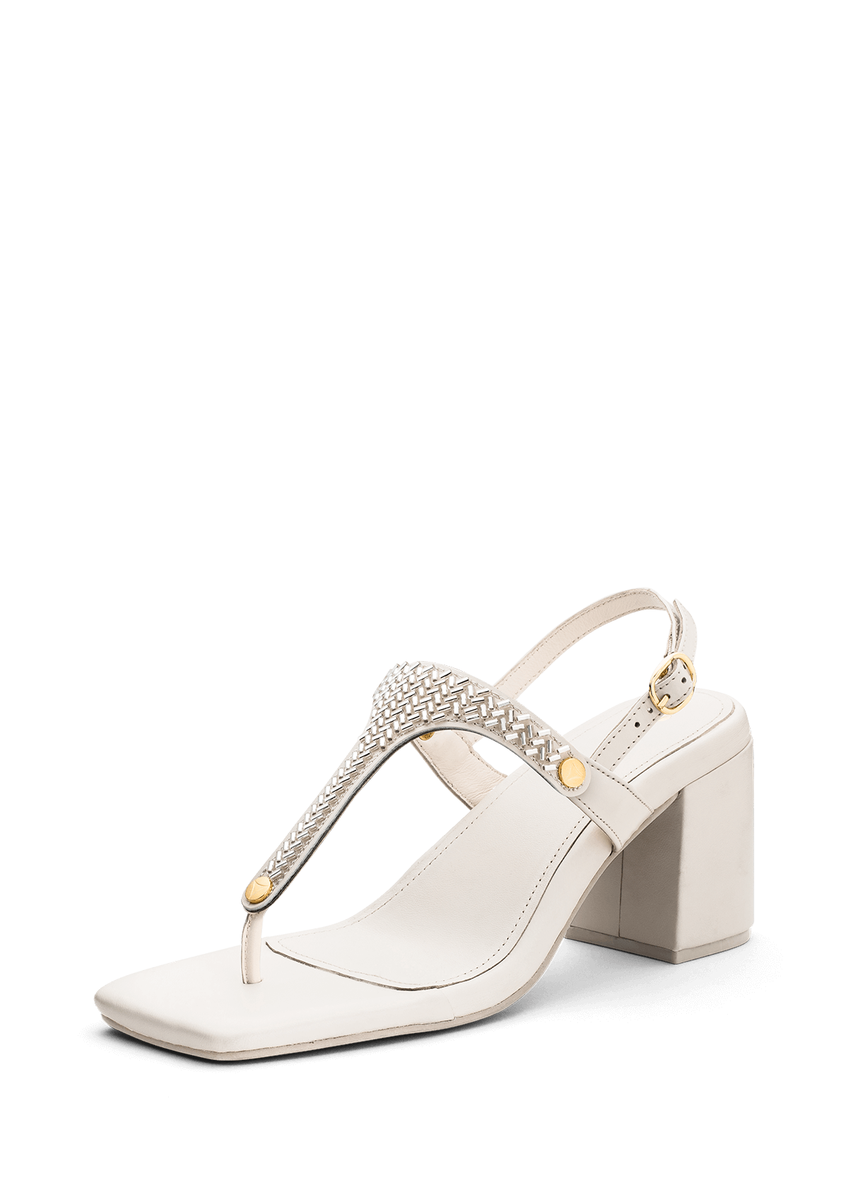 Metallic Beads - Block Heel Mid Crema