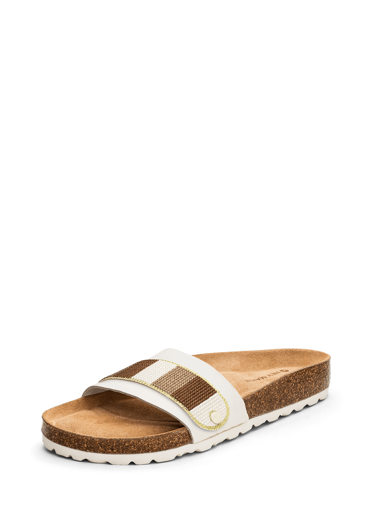 Seitenansicht auf neutralem Hintergrund des Produktes Summer Stripe in der Farbe Casual Cork Crema
