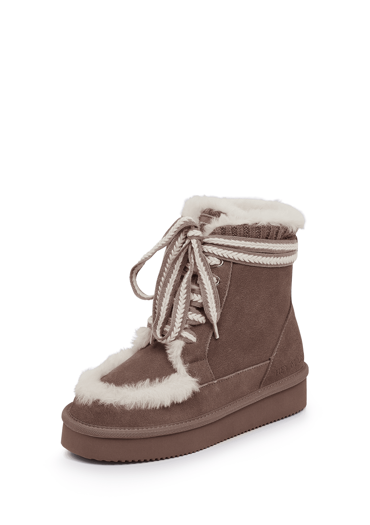 Produktabbildung auf neutralem Hintergrund des Produktes Comfy Lace-Up Boot Suede in der Farbe Mocha