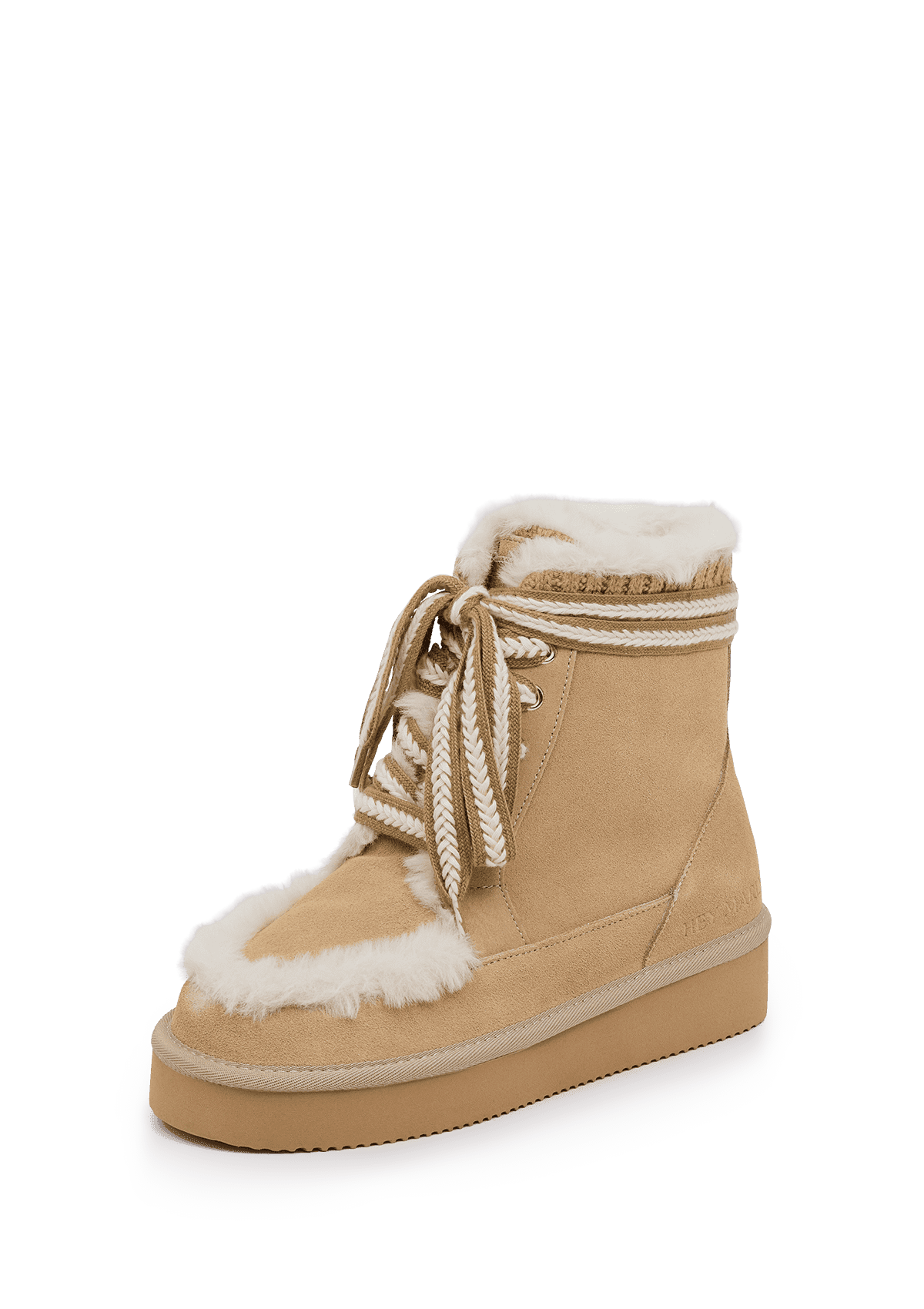 Produktabbildung auf neutralem Hintergrund des Produktes Comfy Lace-Up Boot Suede in der Farbe Sand