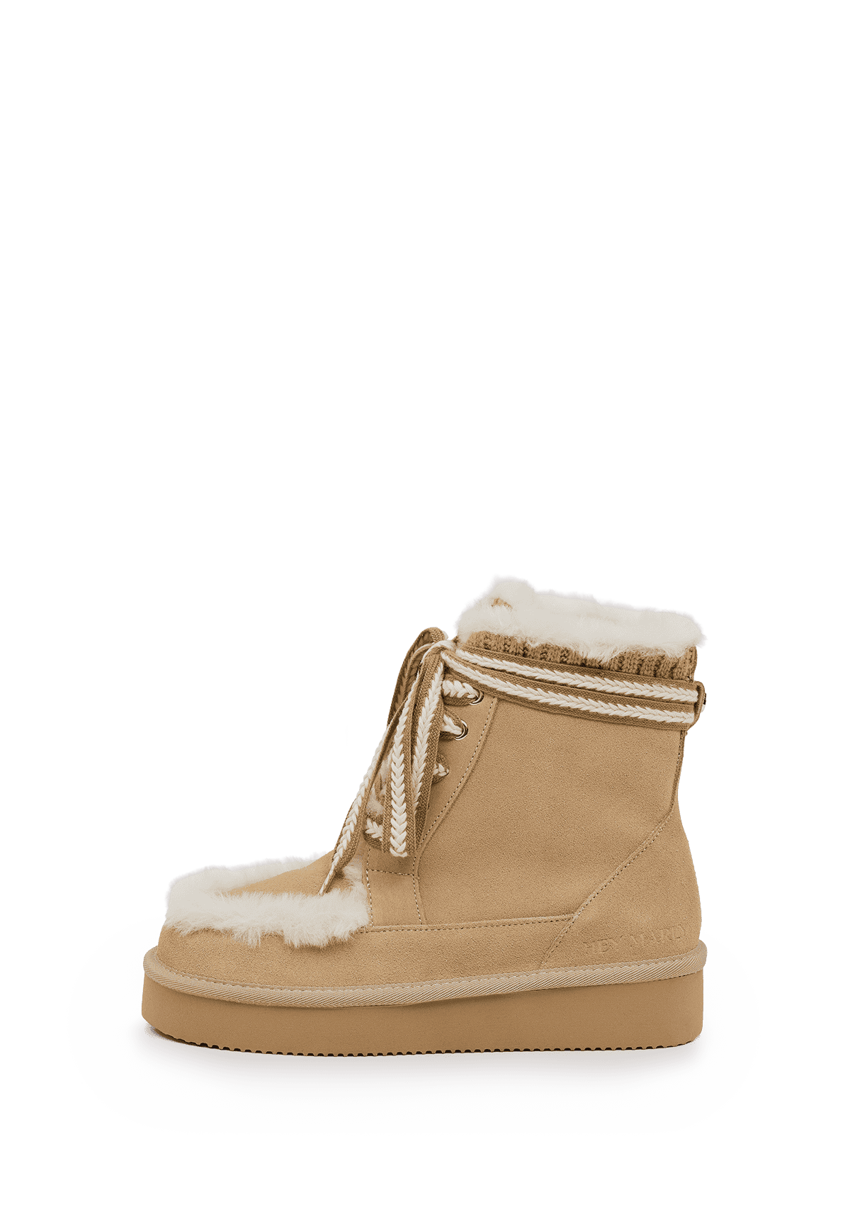 Produktabbildung auf neutralem Hintergrund des Produktes Comfy Lace-Up Boot Suede in der Farbe Sand
