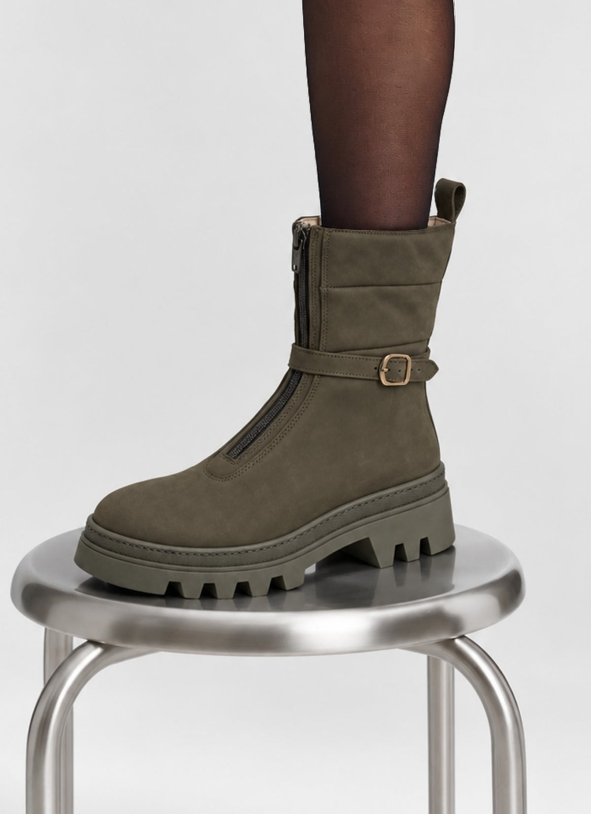 Zip Up Ankle Boot - Khaki