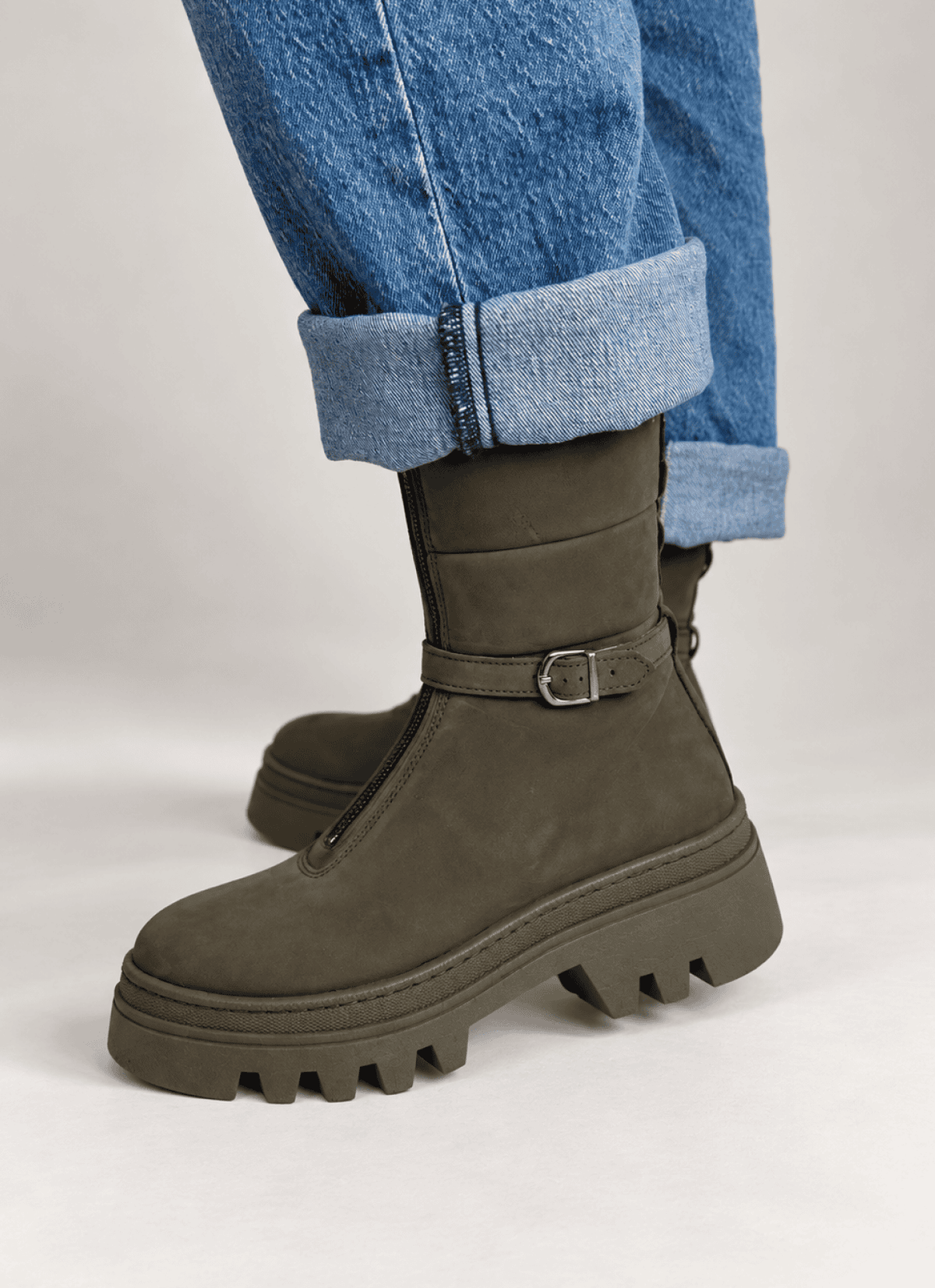 Zip Up Ankle Boot - Khaki