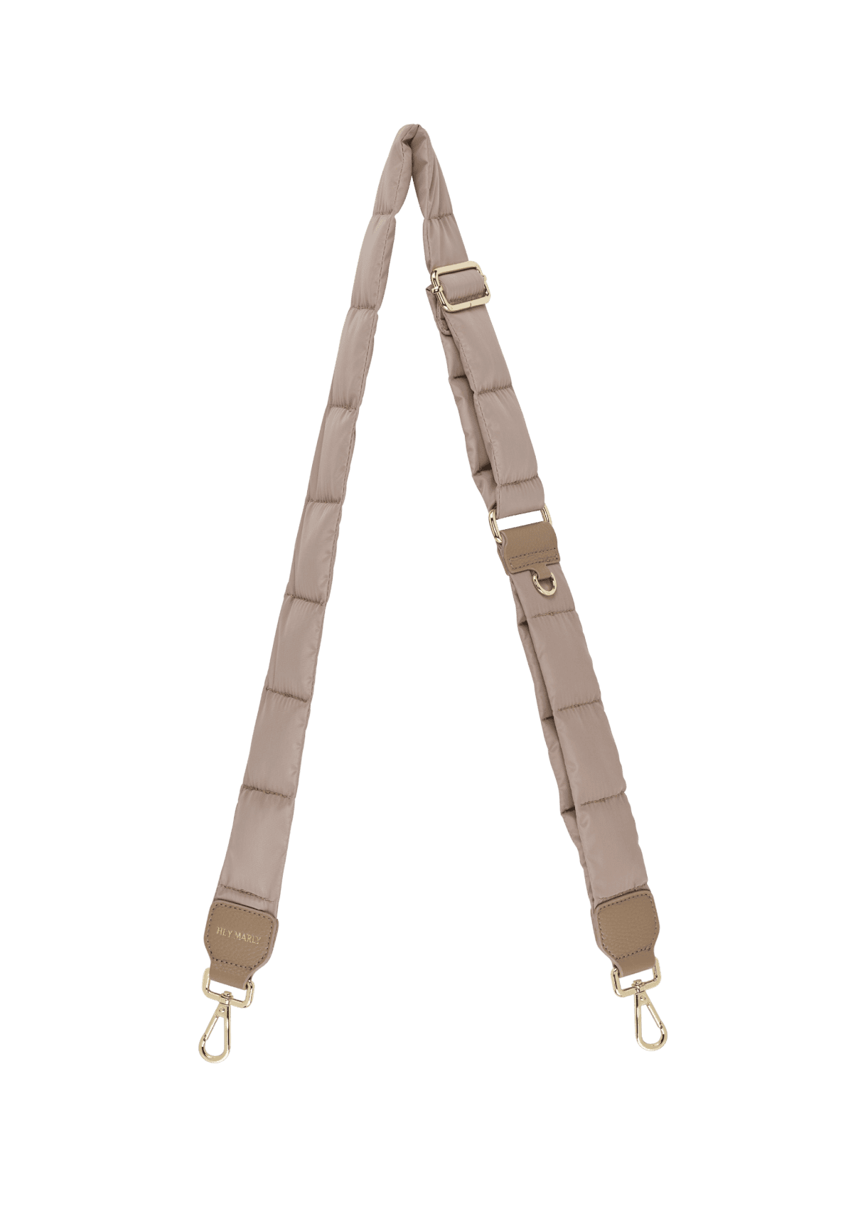 Frontalansicht auf neutralem Hintergrund des Produktes Puffy Nylon Strap in der Farbe Mocha