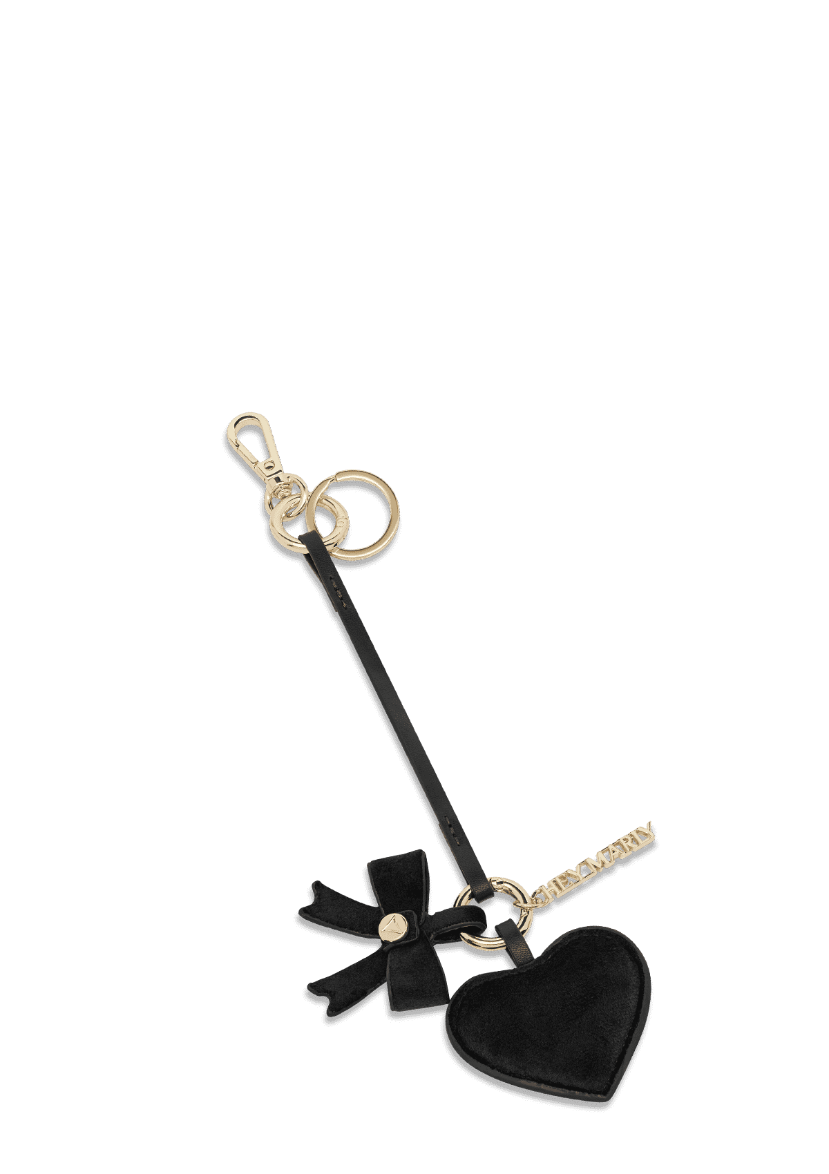 Frontalansicht auf neutralem Hintergrund des Produktes Heart & Bow Charm in der Farbe Black