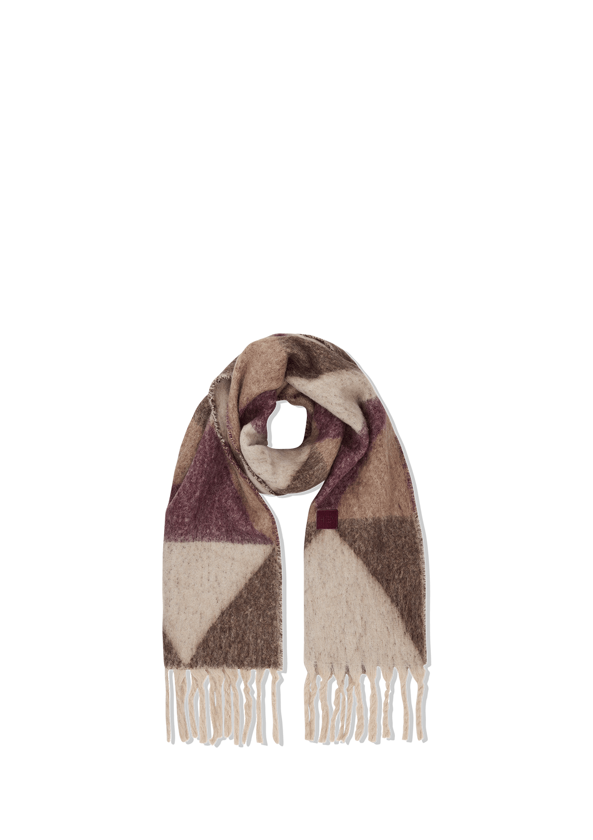 Seitenansicht auf neutralem Hintergrund des Produktes Cozy Scarf in der Farbe Berry