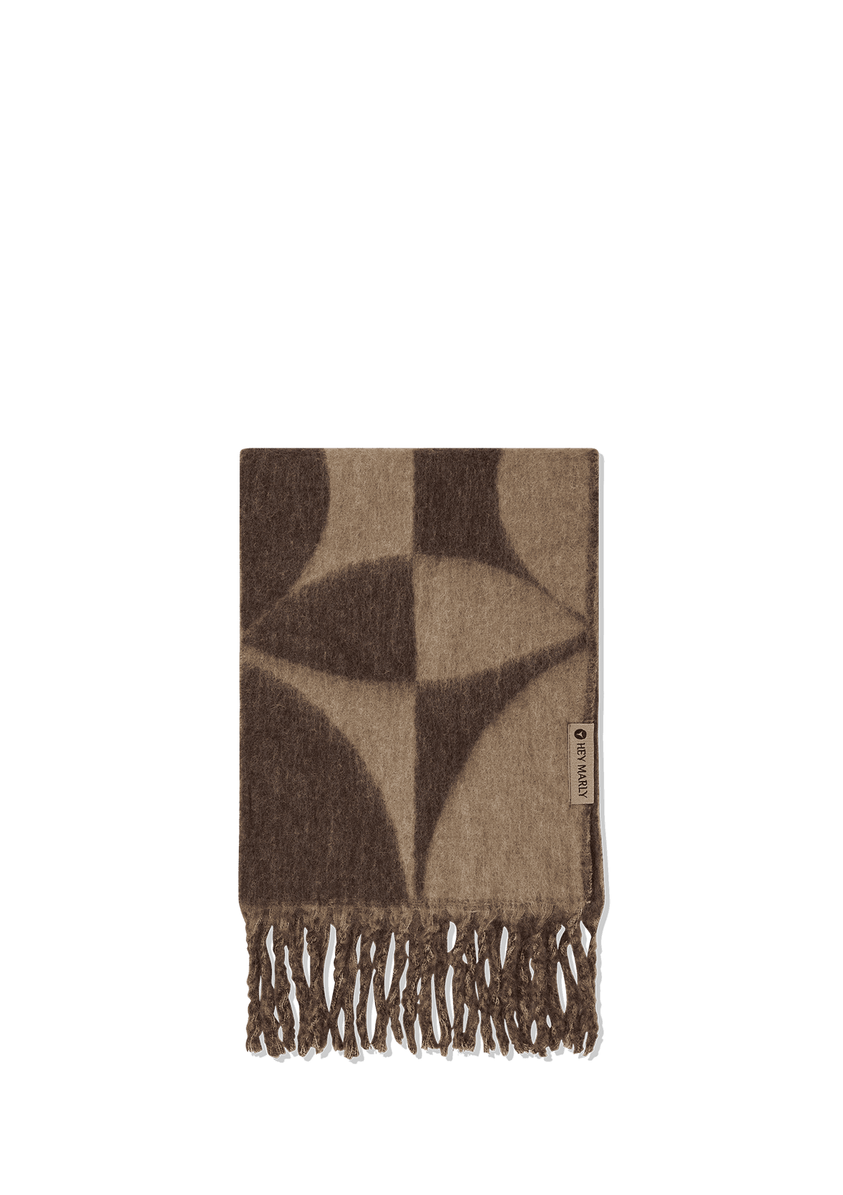 Frontalansicht auf neutralem Hintergrund des Produktes Iconic Scarf in der Farbe Mocha-Coffee