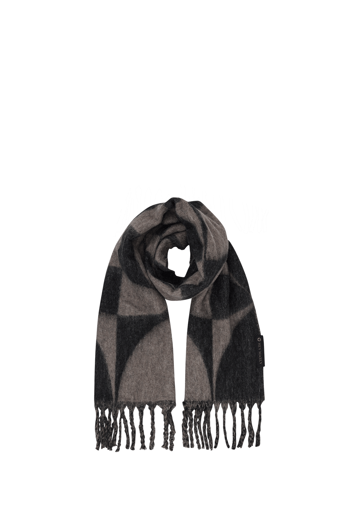 Seitenansicht auf neutralem Hintergrund des Produktes Iconic Scarf in der Farbe Black-Anthracite