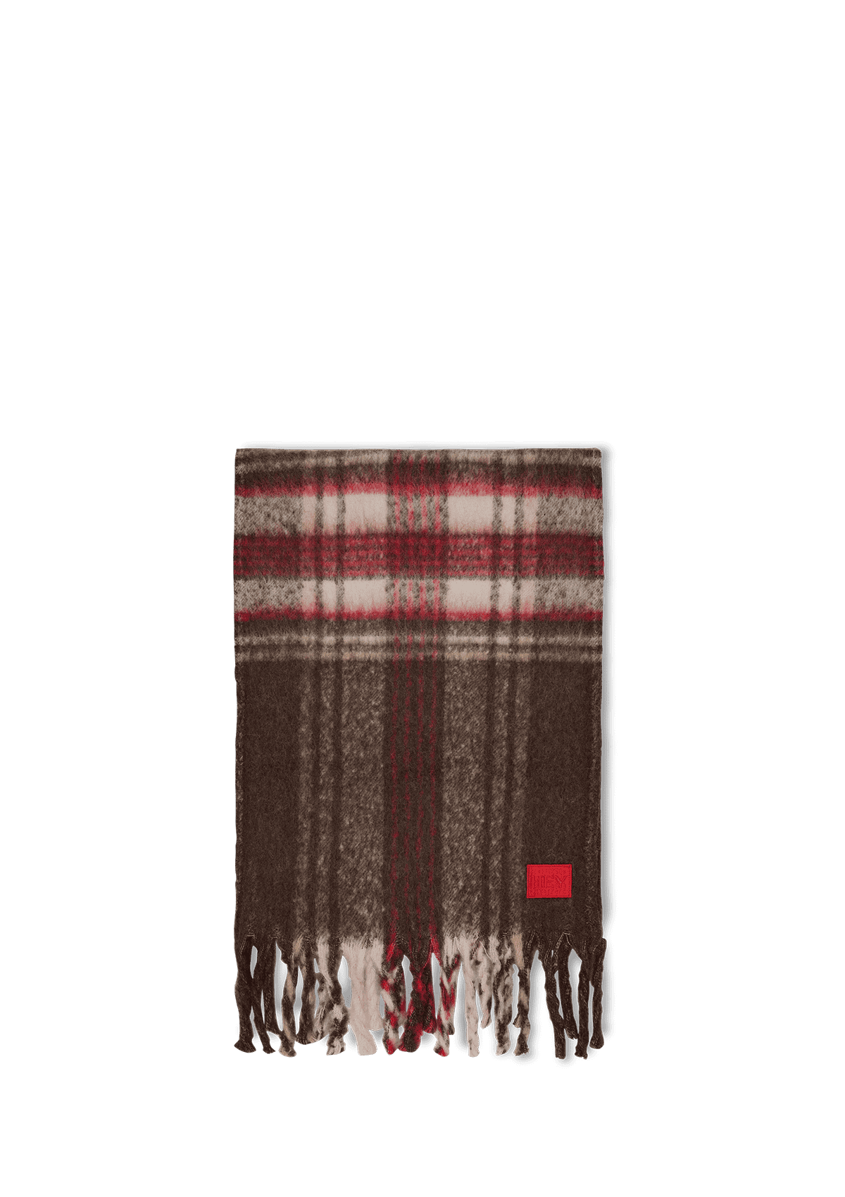 Produktabbildung auf neutralem Hintergrund des Produktes Check Scarf in der Farbe Coffee