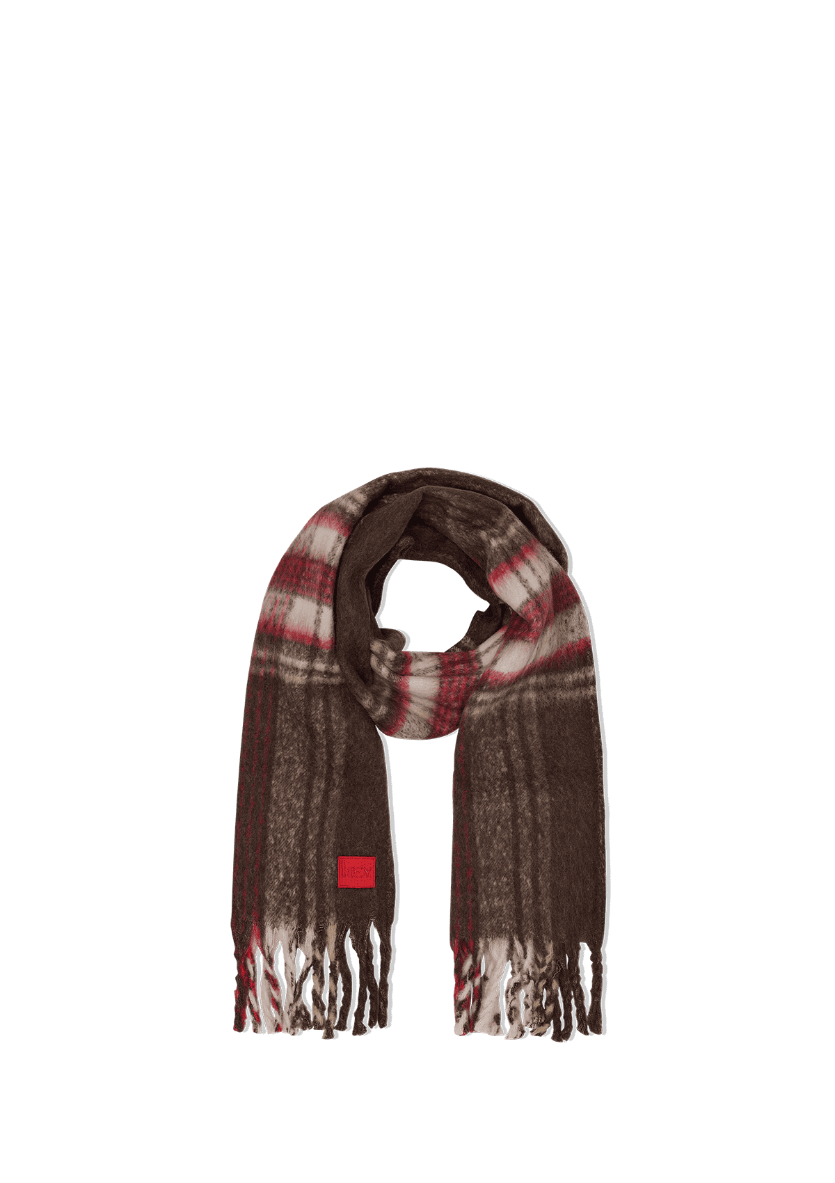 Produktabbildung auf neutralem Hintergrund des Produktes Check Scarf in der Farbe Coffee