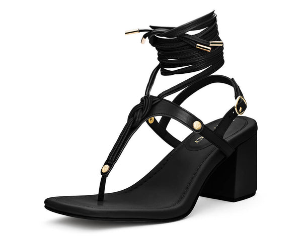Tie Up Rope - Block Heel Mid Black TS