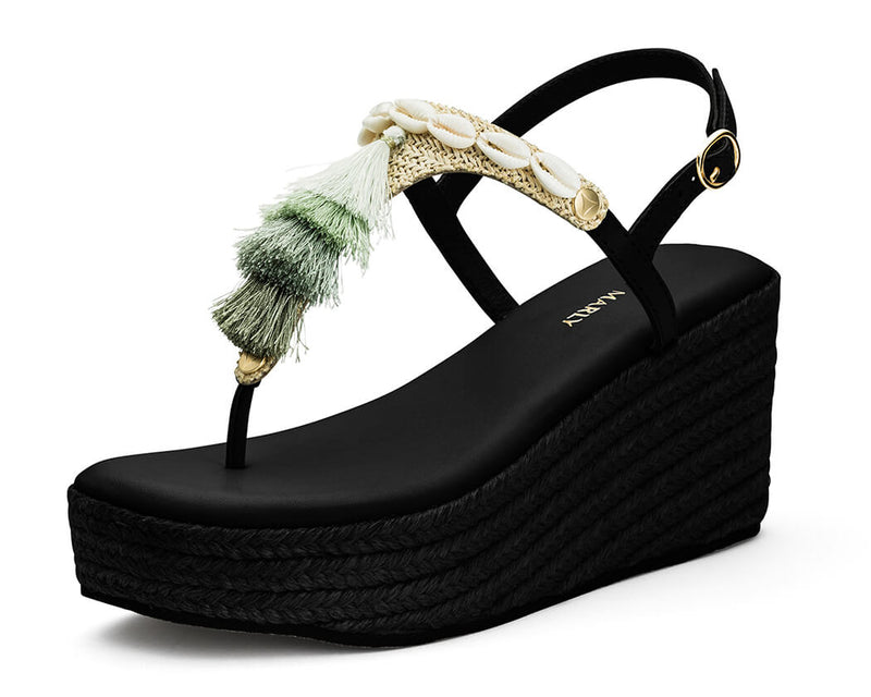 Tulum Tassle - Wedge Bast High Black TS