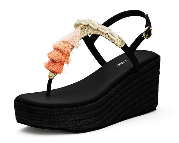 Tulum Tassle - Wedge Bast High Black TS