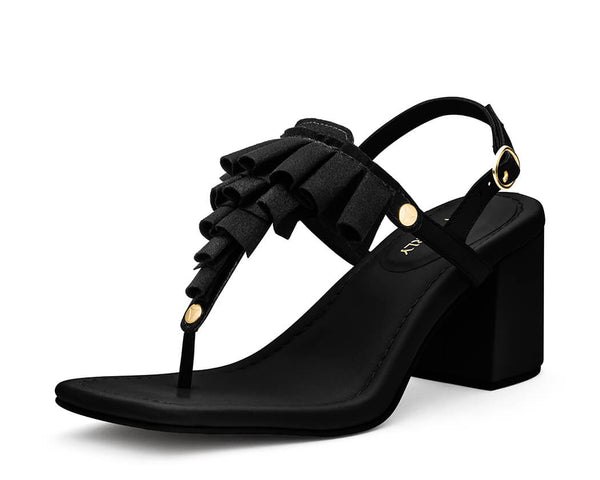 Ruffle Romance - Block Heel Mid Black TS