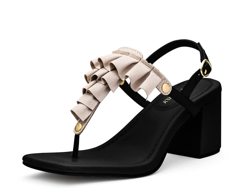 Ruffle Romance - Block Heel Mid Black TS