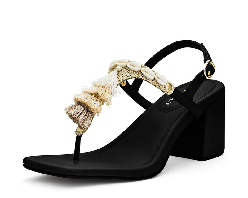 Tulum Tassle - Block Heel Mid Black TS
