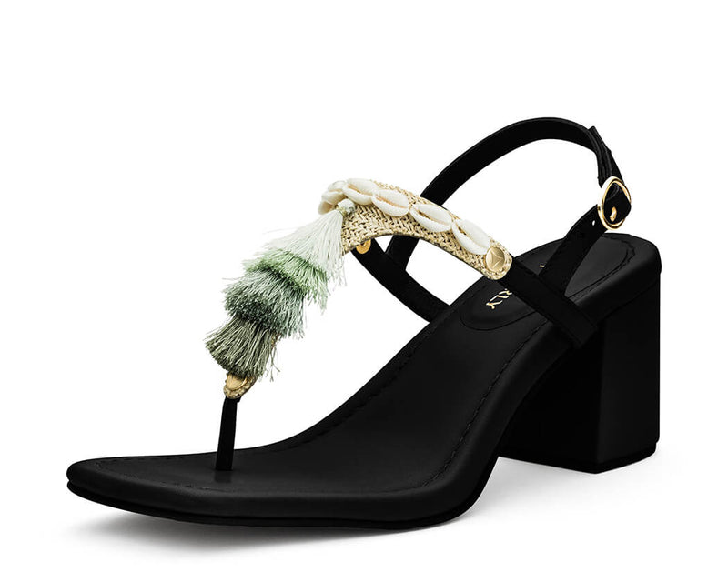 Tulum Tassle - Block Heel Mid Black TS