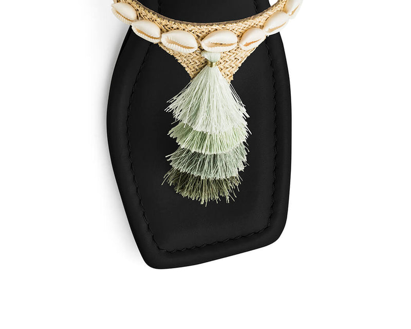Tulum Tassle - Block Heel Mid Black TS