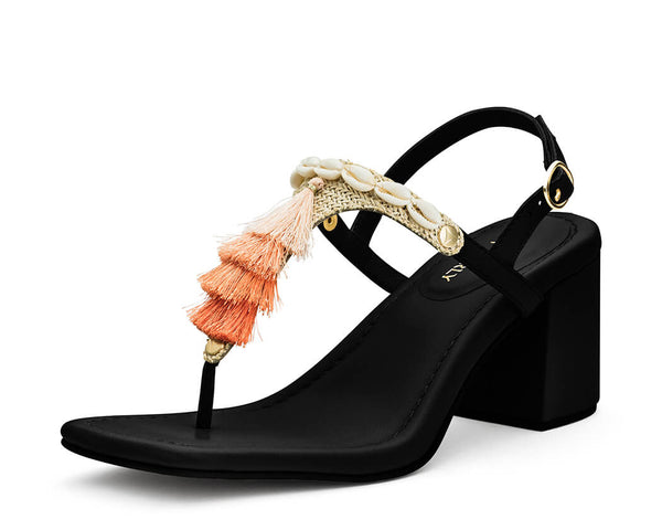 Tulum Tassle - Block Heel Mid Black TS