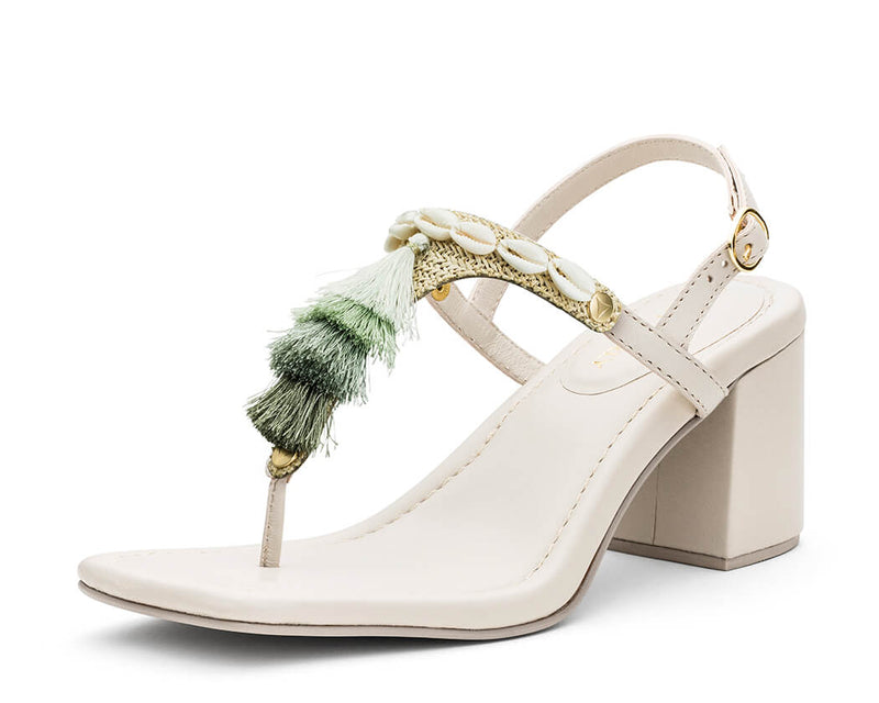 Tulum Tassle - Block Heel Mid Crema TS