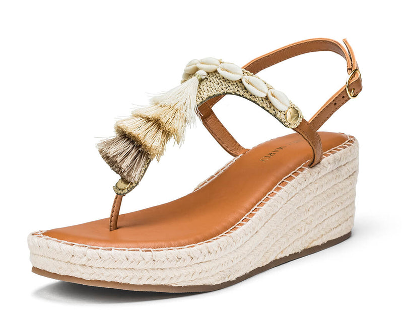Tulum Tassle - Wedge Bast Mid Cognac TS